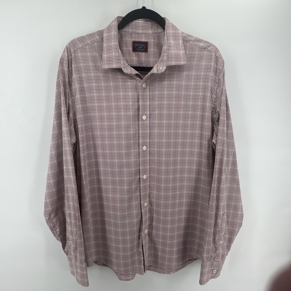 UNTUCKit Button Down Shirt Mens Large Slim Fit Wrinkle Free Maroon Plaid